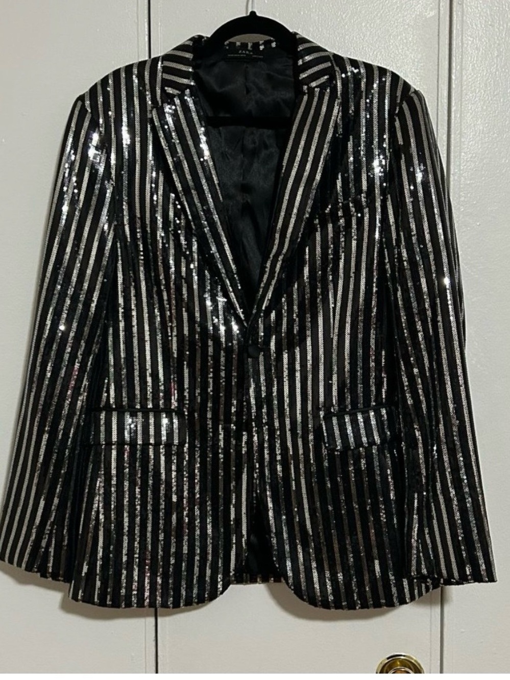 Zara Black & Silver Striped Sequin Blazer